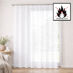 Hladký bílý voál s olůvkem - nehořlavý