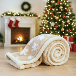 Vánoční mikroflanelová deka LUX - Vločky - béžová