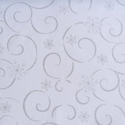 Vánoční látka na ubrusy - Vločky s vlnkou bílo/stříbrné