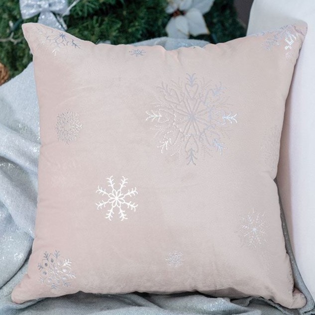 Vánoční povlak na polštářek Vločky - sv. růžový