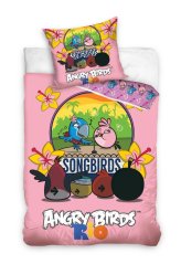 Povlečení hladká bavlna - Angry Birds - růžové