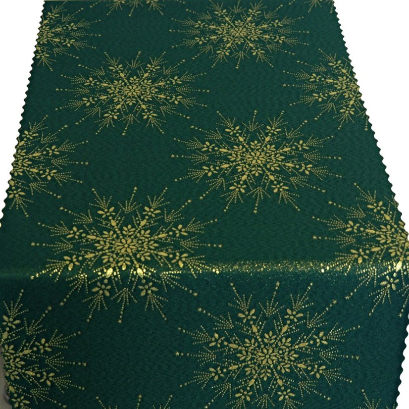Vánoční běhoun v metráži - Zlatá vločka - zelený - Šíře materiálu ↔ (cm): 38, Vyber okraje: pouze střih