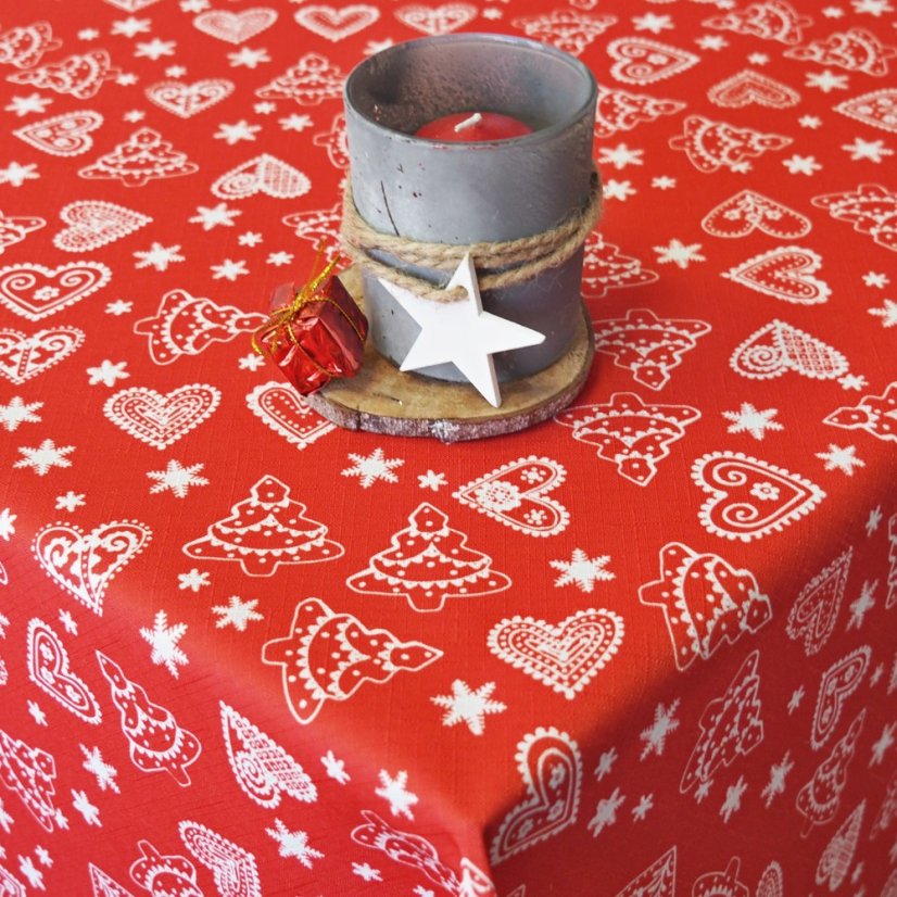 Vánoční ubrusy - Perníky - červené - Vyber rozměr: 30x30