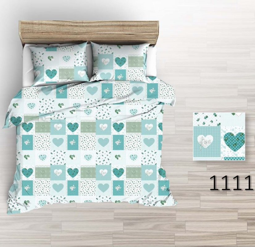 Povlečení krep Patchwork srdce – zelené - Rozměr povlečení: 140x200+70x90