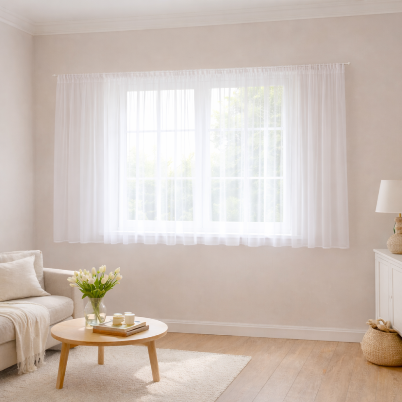 Bílý voál LUX s olůvkem - Vyber výšku ↕ (cm): 160, Vyber šití: bez obšití