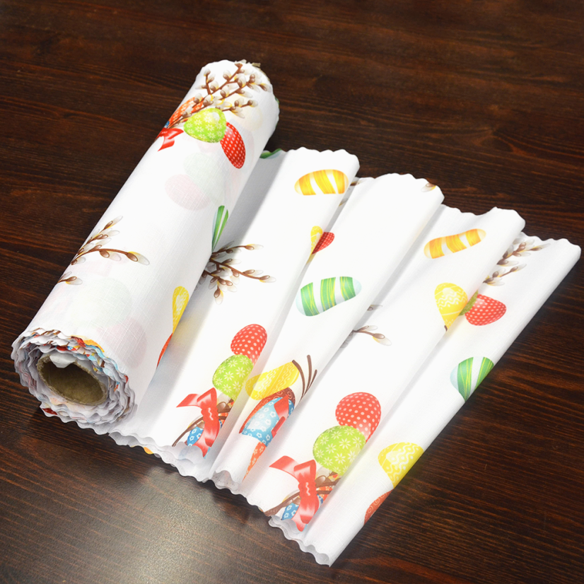 Velikonoční ubrusová šála Kraslice - bílá - Šíře materiálu ↔ (cm): 38, Vyber okraje: pouze střih