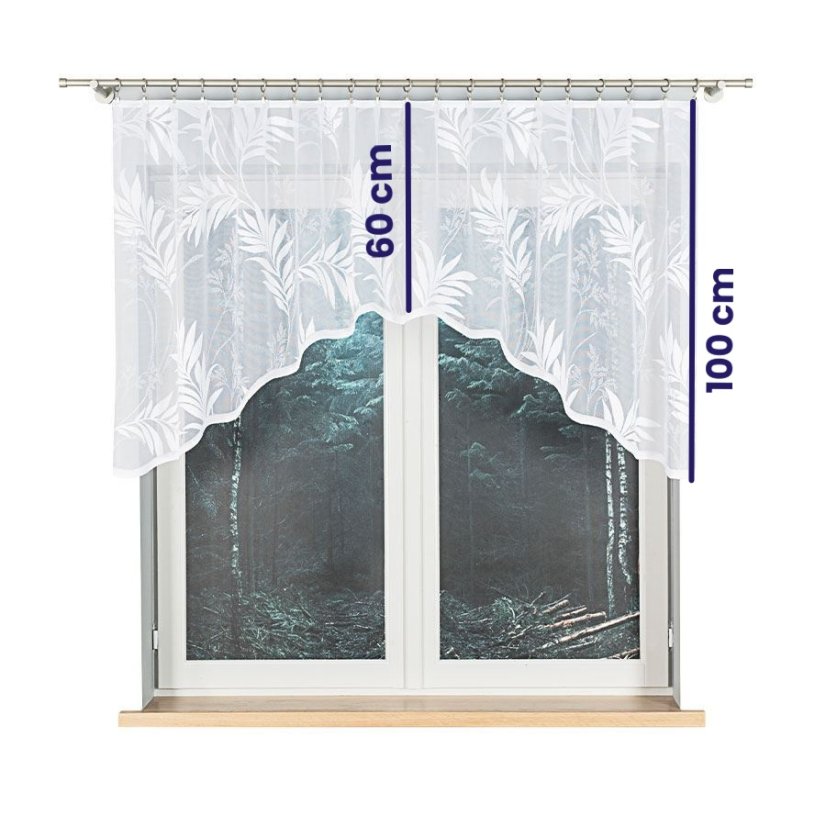 Oblouková záclona Lara - Vrchný okraj: Bez riasiacej pásky, Vyber rozmer záclony ↕VxŠ ↔ (cm): 100x250