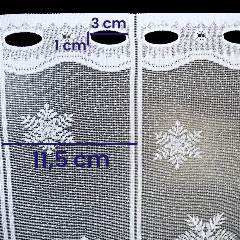 Vánoční  záclona Vločky - Vyber výšku ↕ (cm): 40, Vyber šití: bez obšití