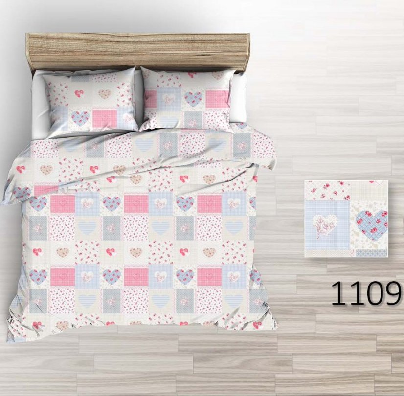 Povlečení krep Patchwork srdce – růžové - Rozměr povlečení: 140x200+70x90