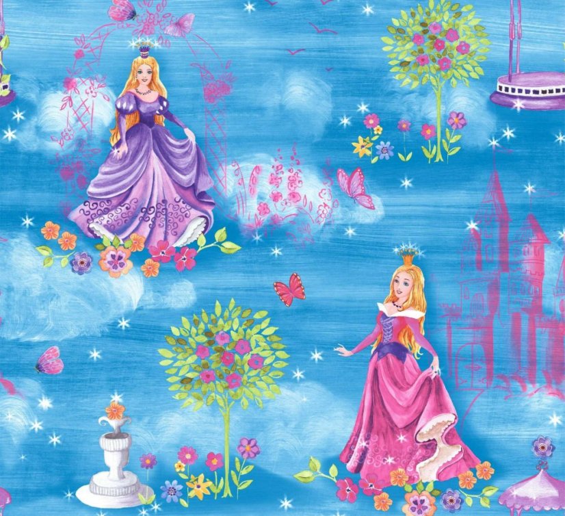 Dekorační látka SOFT Princezny - modrá - Šíře materiálu ↔ (cm): 150, Vyber šití: bez obšití