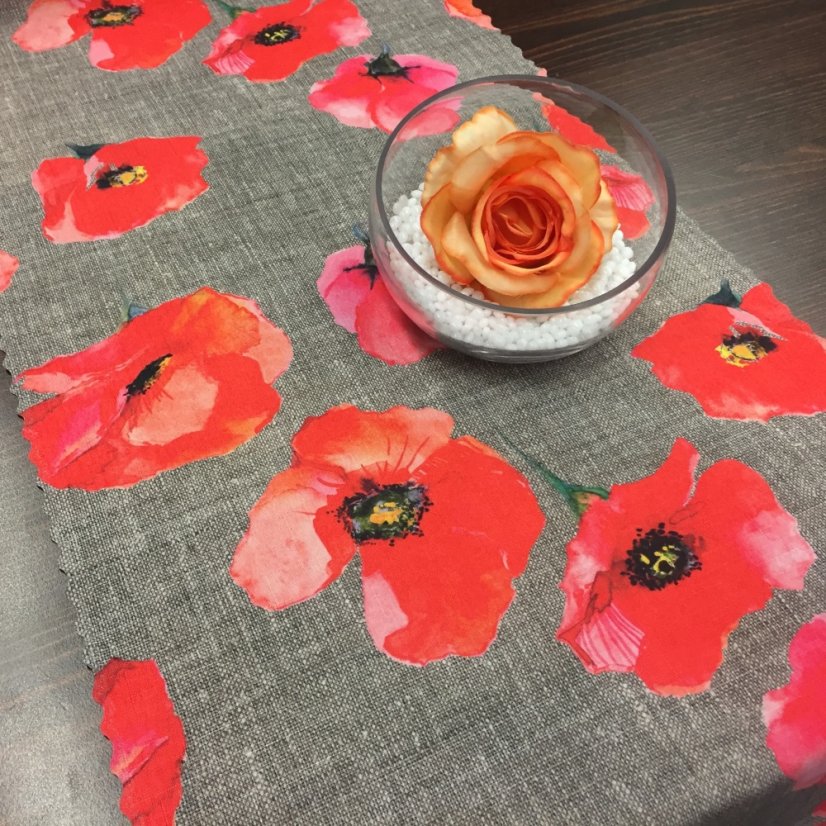 Ubrusová šála v metráži Vlčí máky - Šíře materiálu ↔ (cm): 38, Vyber okraje: pouze střih