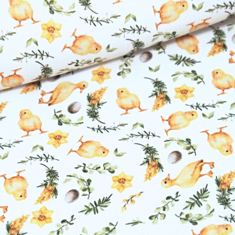 Velikonoční látka na ubrusy Kuřátka - bílá - Šíře materiálu ↔ (cm): 160