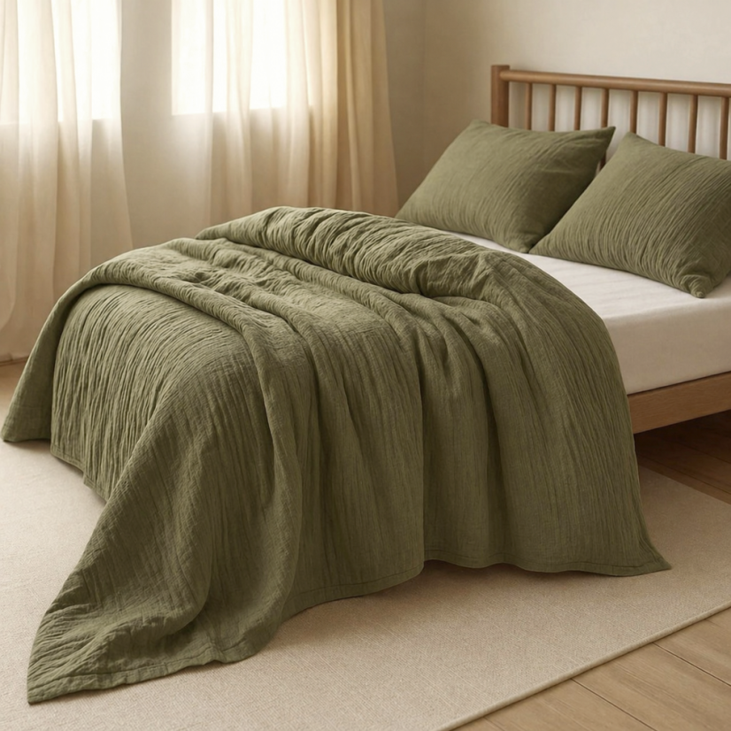 Mušelínové povlečení - olivové - Rozměr povlečení: 140x200+70x90