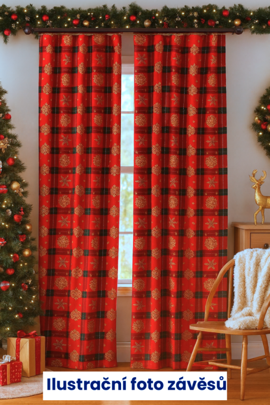 Vánoční bavlněná látka Zlaté vločky - Šíře materiálu ↔ (cm): 150, Vyber šití: bez obšití