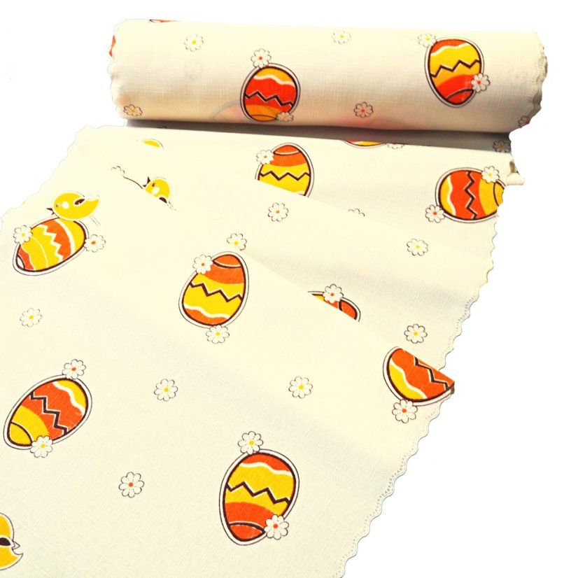 Velikonoční šála - vejce oranžové - Šíře materiálu ↔ (cm): 38, Vyber okraje: pouze střih