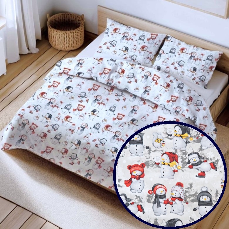 Vánoční povlečení hladká bavlna LUX - Sněhuláci - Rozměr povlečení: 140x200+70x90
