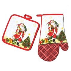 Vánoční sada chňapky s podložkou  - Santa s dárky