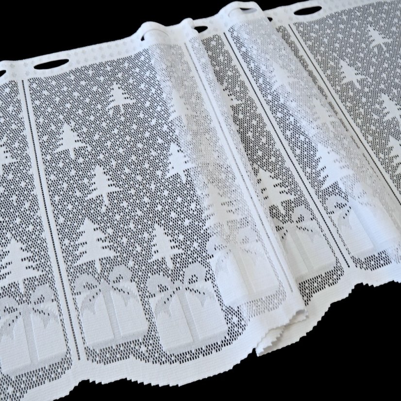 Vánoční záclona Dárečky - Vyber výšku ↕ (cm): 45, Vyber šití: bez obšití