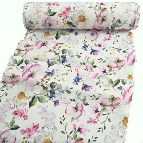 Ubrusová šála v metráži Růžová zahrada - Šíře materiálu ↔ (cm): 38, Vyber okraje: pouze střih