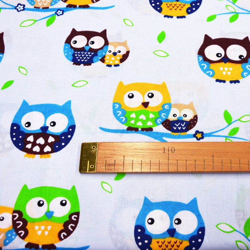 Hladká bavlna - Barevné sovy - Šírka materiálu ↔ (cm): 160