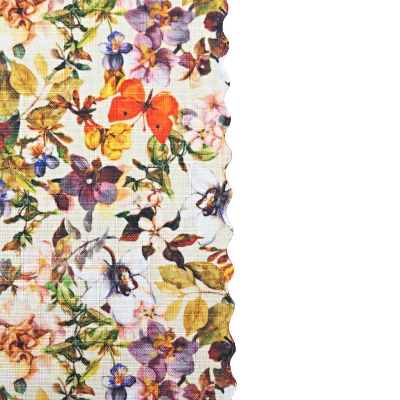 Ubrusová šála v metráži Motýli zahrada - Šíře materiálu ↔ (cm): 38, Vyber okraje: pouze střih
