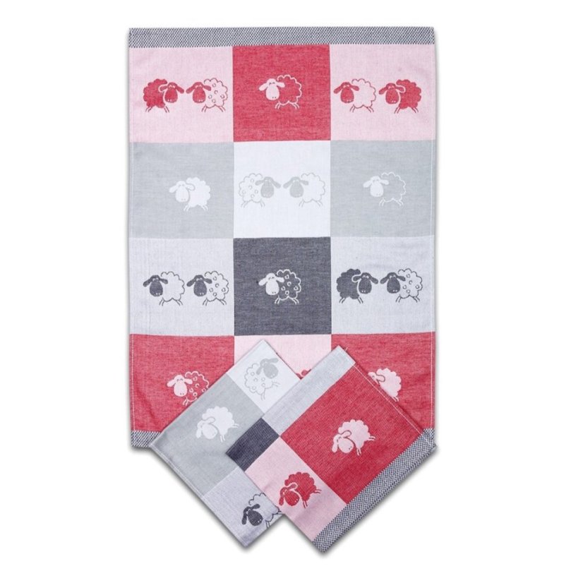 Sada utěrek - Ovečky - červené