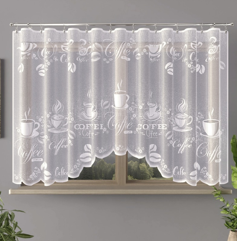 Kusová záclona Coffee - Vrchný okraj: Bez riasiacej pásky, Vyber rozmer záclony ↕VxŠ ↔ (cm): 160x300