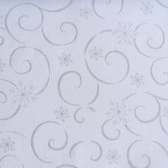 Vánoční látka na ubrusy - Vločky s vlnkou bílo/stříbrné