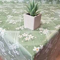 PVC ubrusovina - Káro s květy - zelená