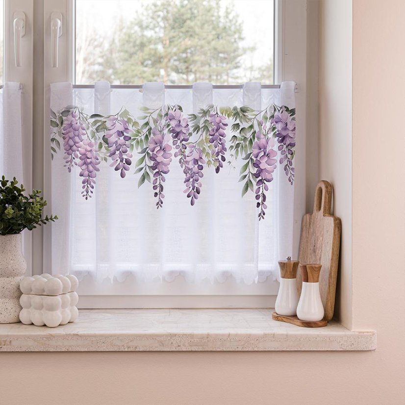 Vitrážová záclona Vistária - Vyber výšku ↕ (cm): 48, Vyber šitie: bez obšití