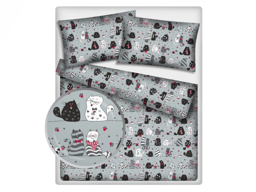 Povlečení hladká bavlna LUX - Kočky na rande - Rozměr povlečení: 140x200+70x90
