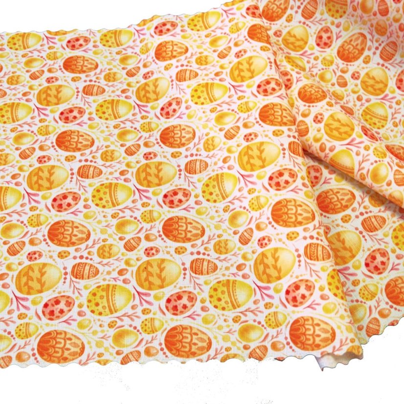 Velikonoční běhoun v metráži Oranžové kraslice - Šíře materiálu ↔ (cm): 38, Vyber okraje: pouze střih