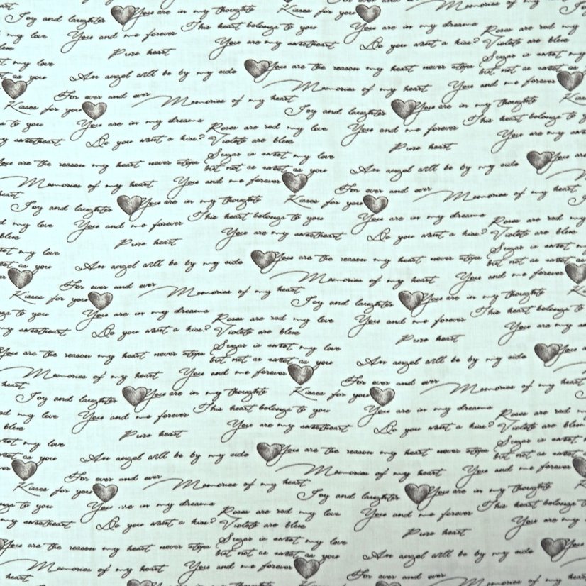 Hladká bavlna - Srdce s nápisy - Šíře materiálu ↔ (cm): 150