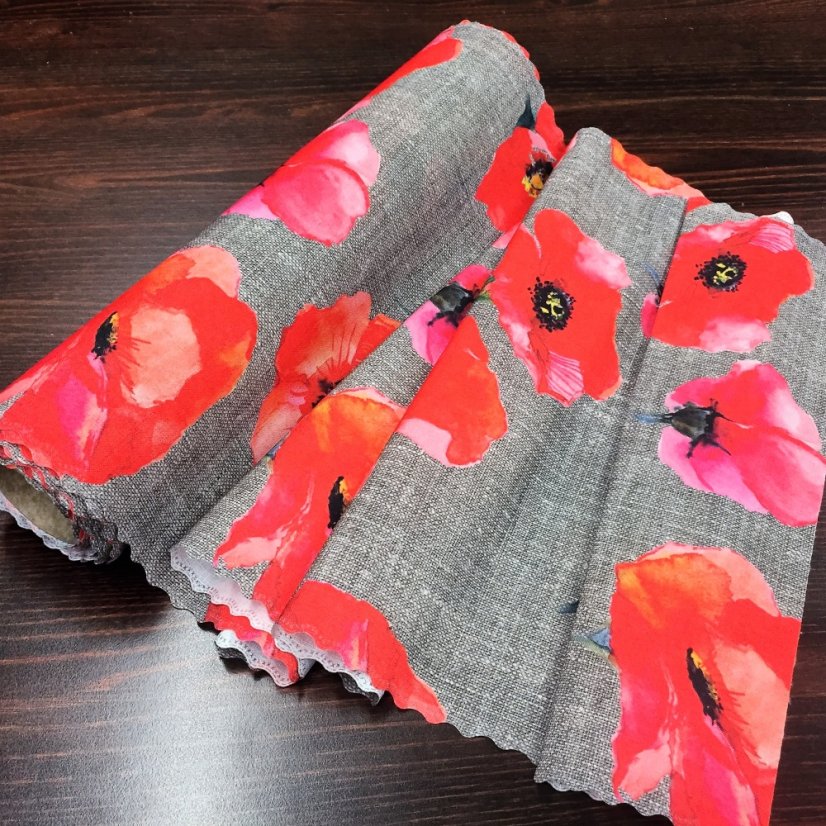 Ubrusová šála v metráži Vlčí máky - Šíře materiálu ↔ (cm): 38, Vyber okraje: pouze střih