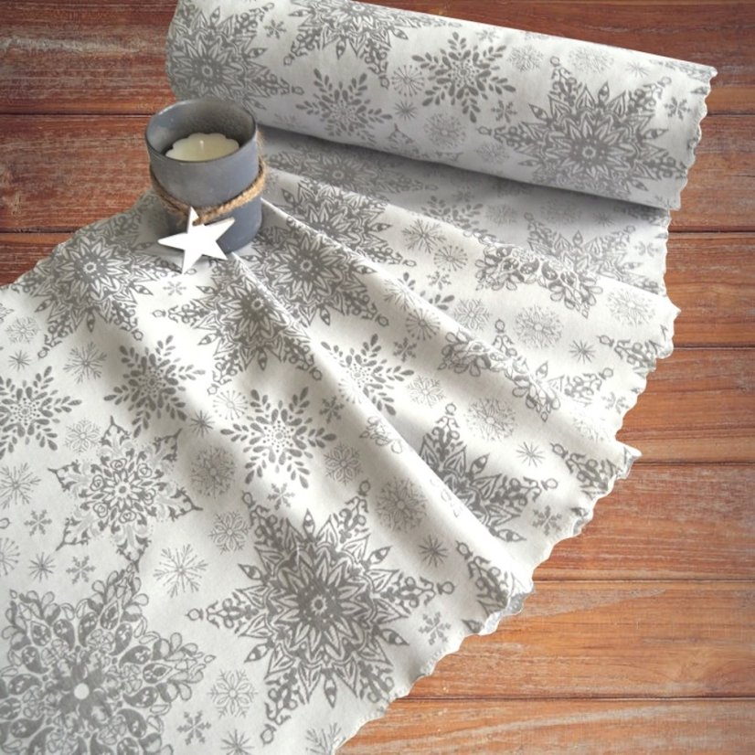 Vánoční běhoun v metráži - Bicolor - Hvězda - Šíře materiálu ↔ (cm): 38, Vyber okraje: pouze střih