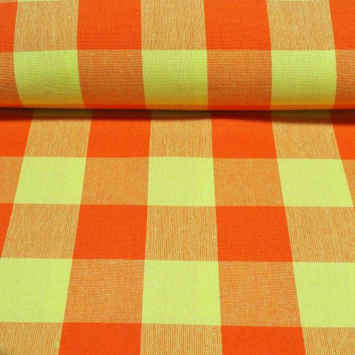 Dekorační látka - Kanafas oranžovo-žlutý - velká kostka - Šíře materiálu (cm): 150, Vyberte šití: obšití okrajů